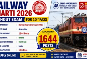 Railway Bharti 2026 for 1644 Post Without Exam for 10th Pass